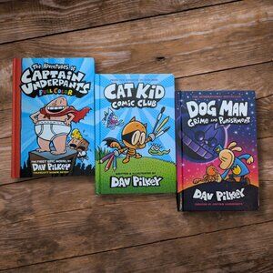 3pk DAV PILKEY Hardcovers - Dog Man, Captain Underpants, Cat Kid Comic Club